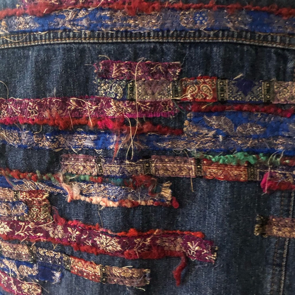 Boho jeans jacket unique denim jackets colorful jean jacket size Medium - Picture 4 of 8